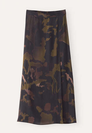 Printed skirt with side-split, Coffee moss, webstill
