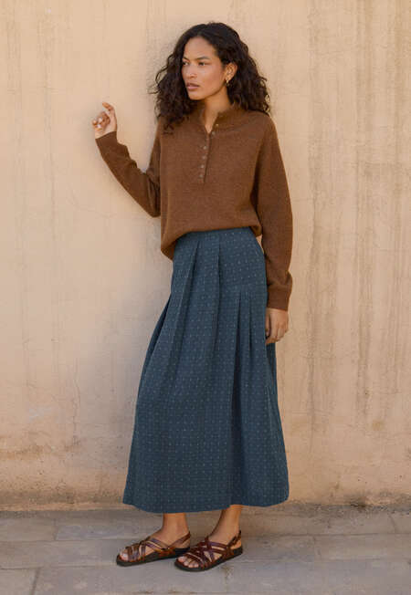 Buttoned-neck sweater, Chilli brown, completeTheLook