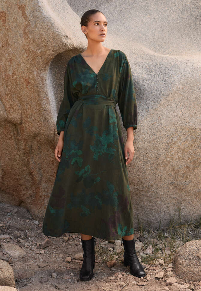 Long printed dress, Brown teal, completeTheLook