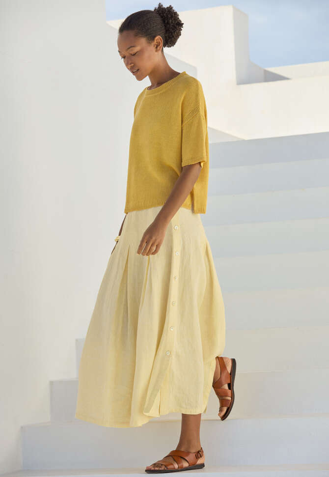 Long pleated skirt, Pastel yellow, completeTheLook