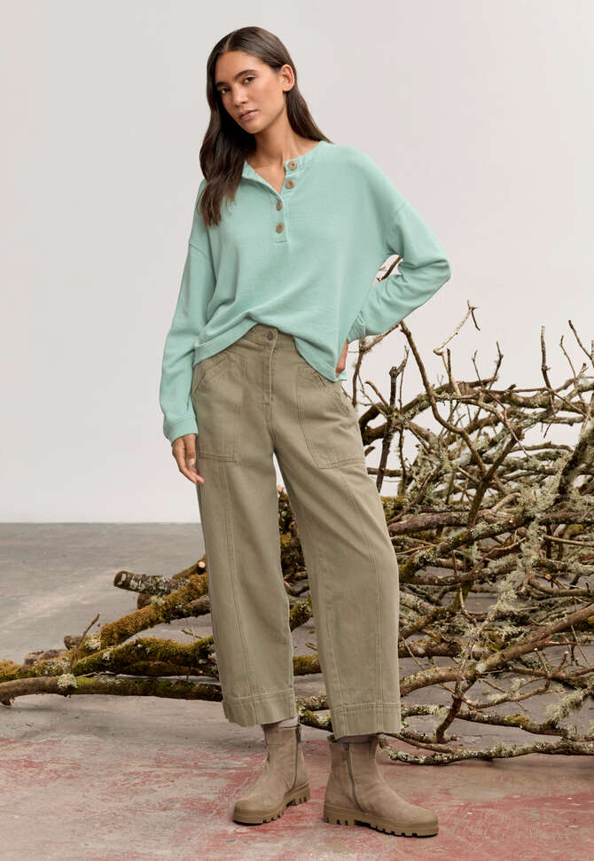 Cropped seam-detail trousers, Dark olive, completeTheLook