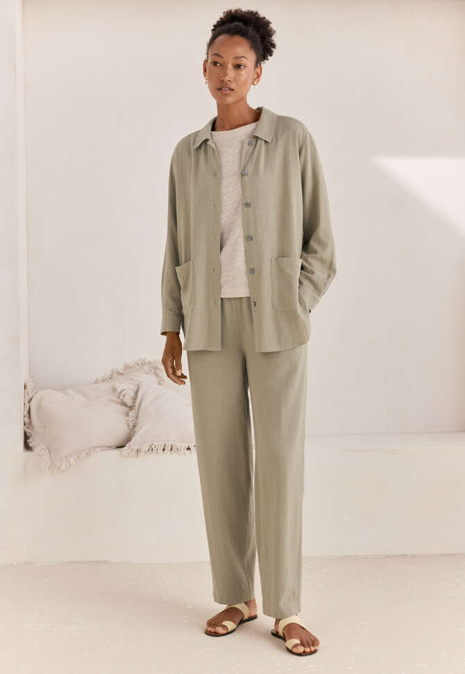 Elasticated trousers, Dried sage, completeTheLook