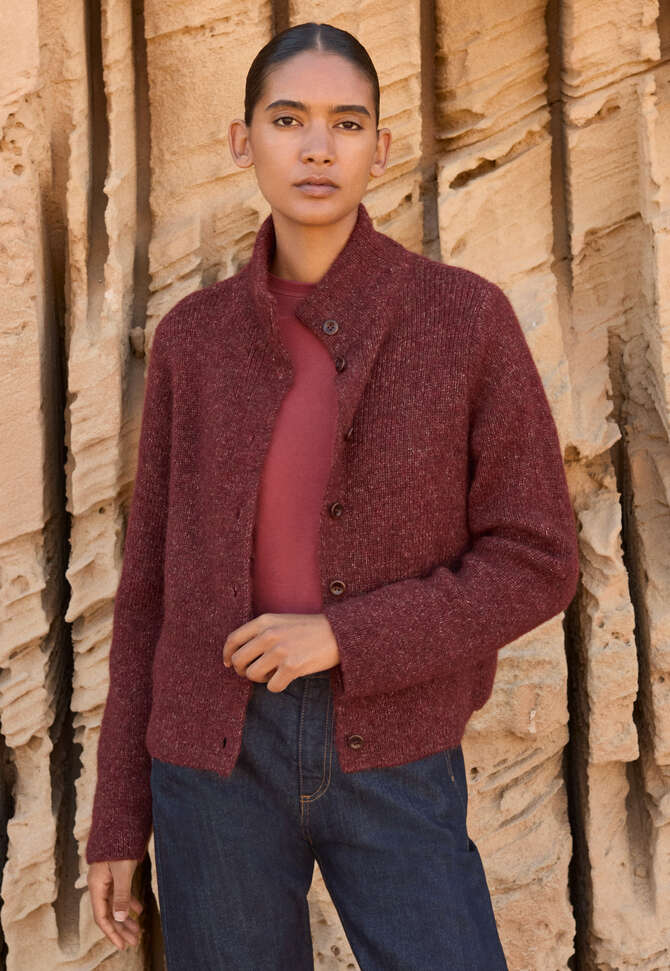 Basket-stitch cardigan, Rust red, completeTheLook