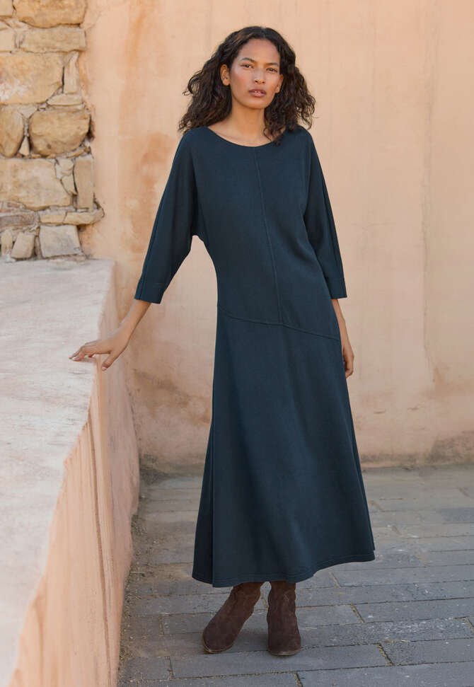 Jersey bias-cut dress, Dark teal, completeTheLook