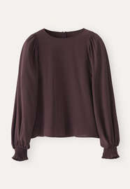 Gathered-sleeve blouse, Dark chocolate, webstill