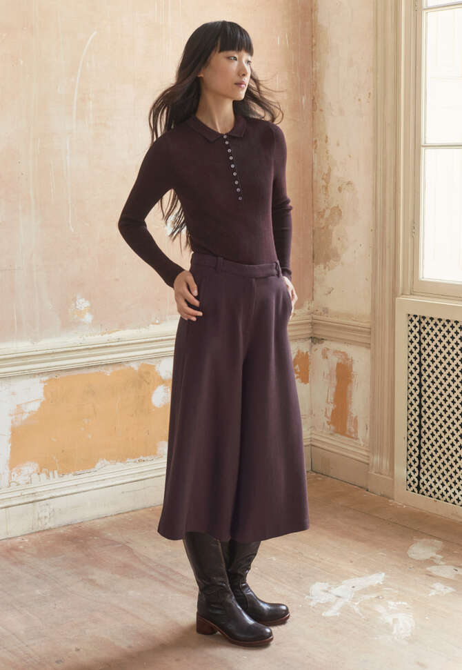 Ribbed polo sweater, Blackberry, completeTheLook