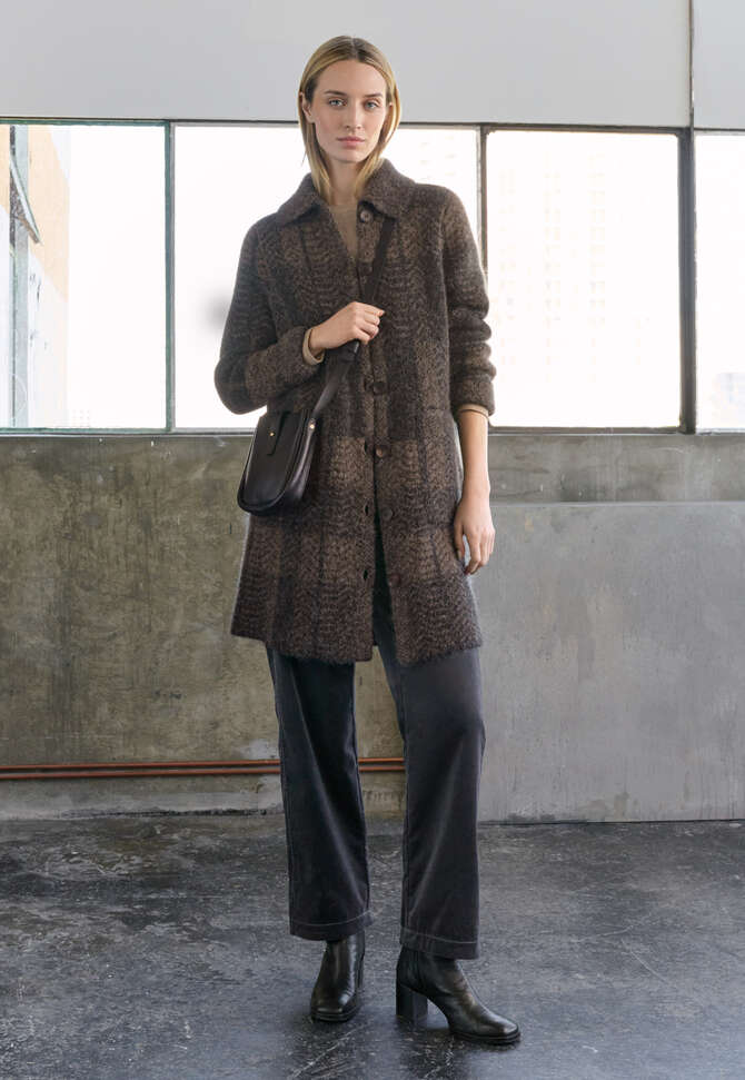 Checked knitted coat, Black brown, completeTheLook