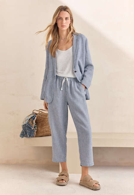 Striped pull-on trousers, Navy white, completeTheLook