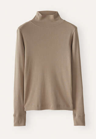 high-neck jersey top, Dark taupe, webstill