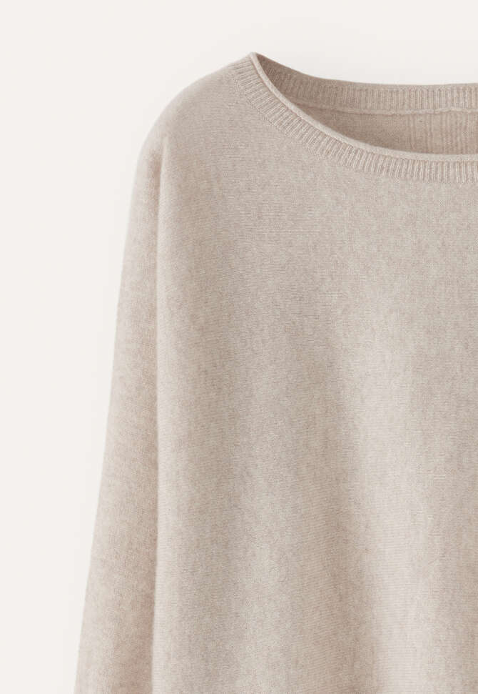 Dolman pleated-sleeve sweater, Ecru fawn, completeTheLook