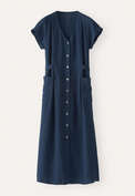 Waist-tie button-through dress, Blue ink, webstill