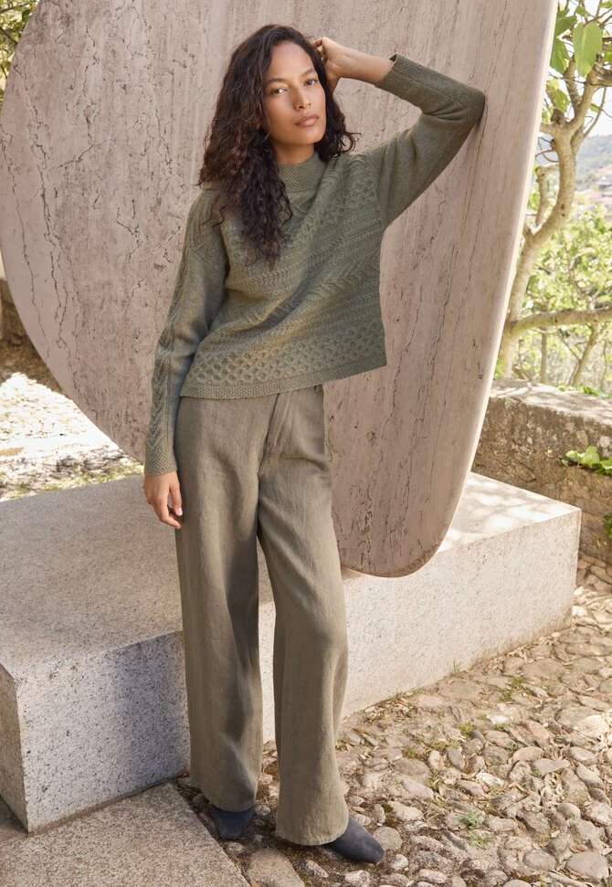 Cable-stitch sweater, Dried sage, completeTheLook