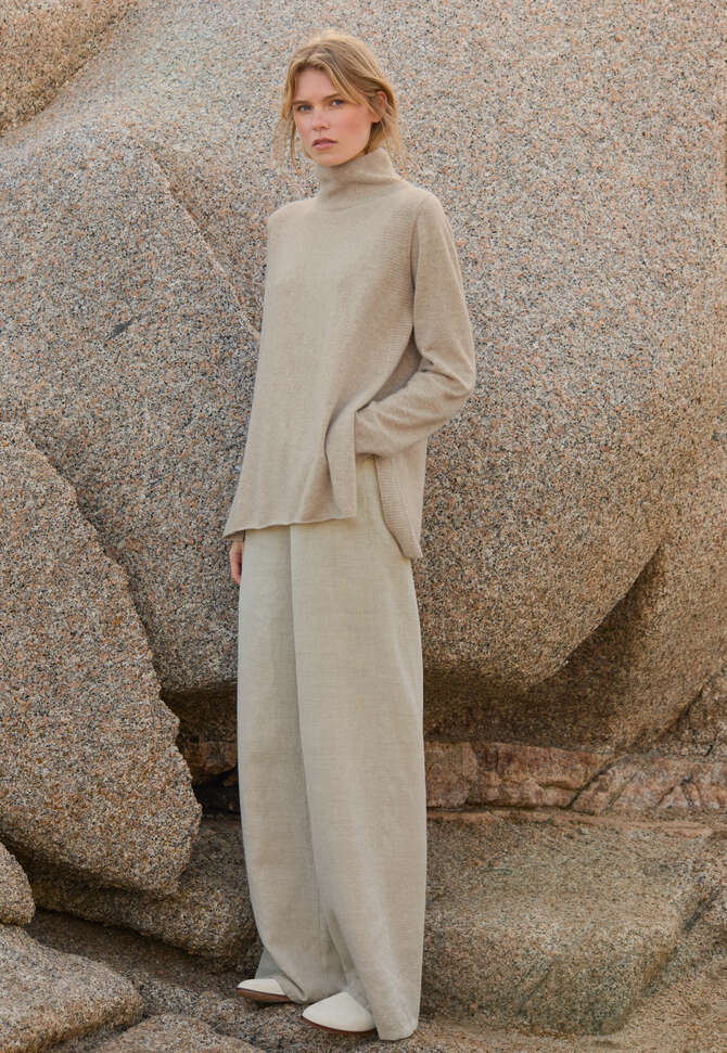 Garter-stitch sweater, Ecru fawn, completeTheLook