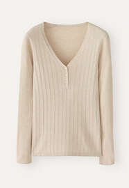 Ribbed v-neck sweater, Soft fawn, webstill