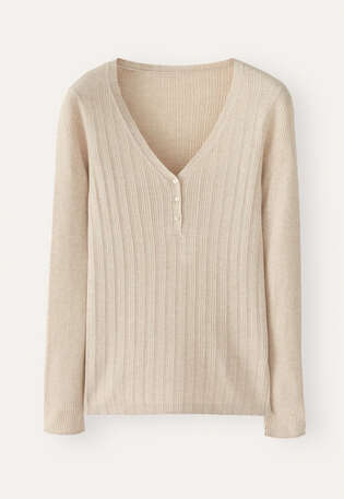 Ribbed v-neck sweater, Soft fawn, webstill
