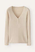 Ribbed v-neck sweater, Soft fawn, webstill