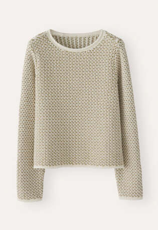 Inlay-stitch boxy sweater, Cream sage, webstill