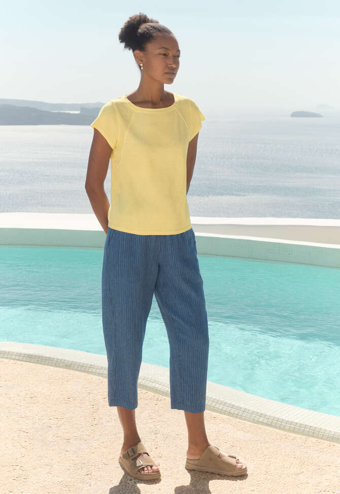 Striped pull-on trousers, Petrol blue, completeTheLook