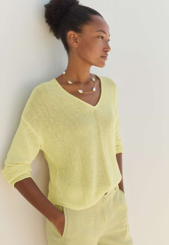 V-neck ribbed panel sweater, Sherbet, completeTheLook