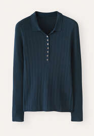 Ribbed polo sweater, Dark petrol, webstill