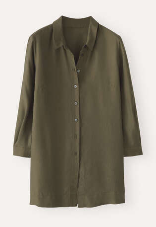 Deep side-split shirt, Dark khaki, webstill