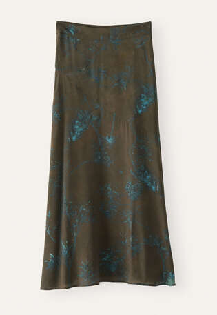 Printed long flared skirt, Dark brown, webstill