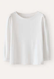 Pleated-sleeve jersey top, White, webstill