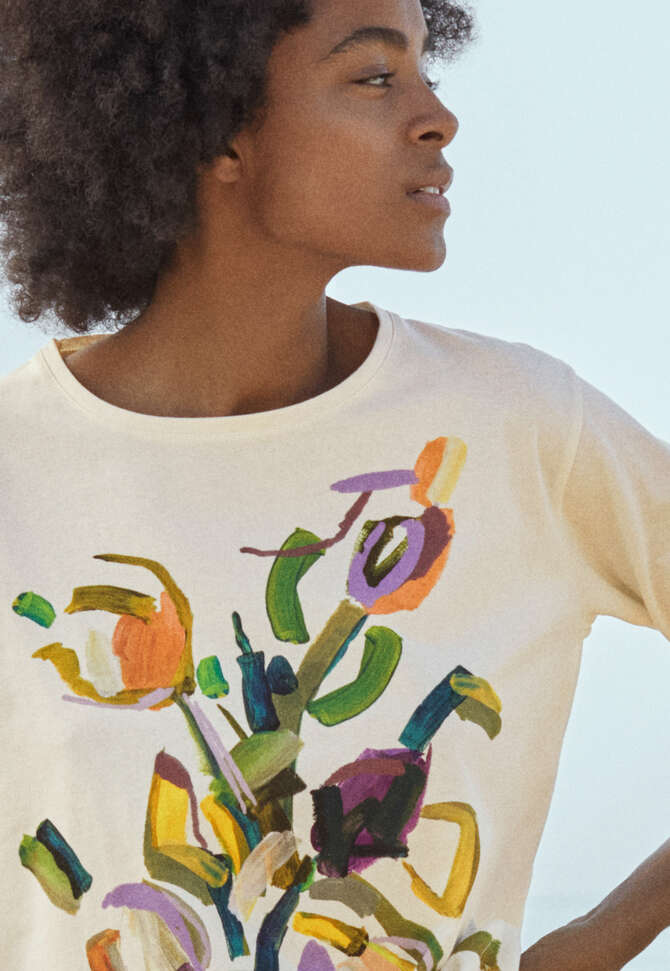 Printed jersey top, Forest and purple, completeTheLook