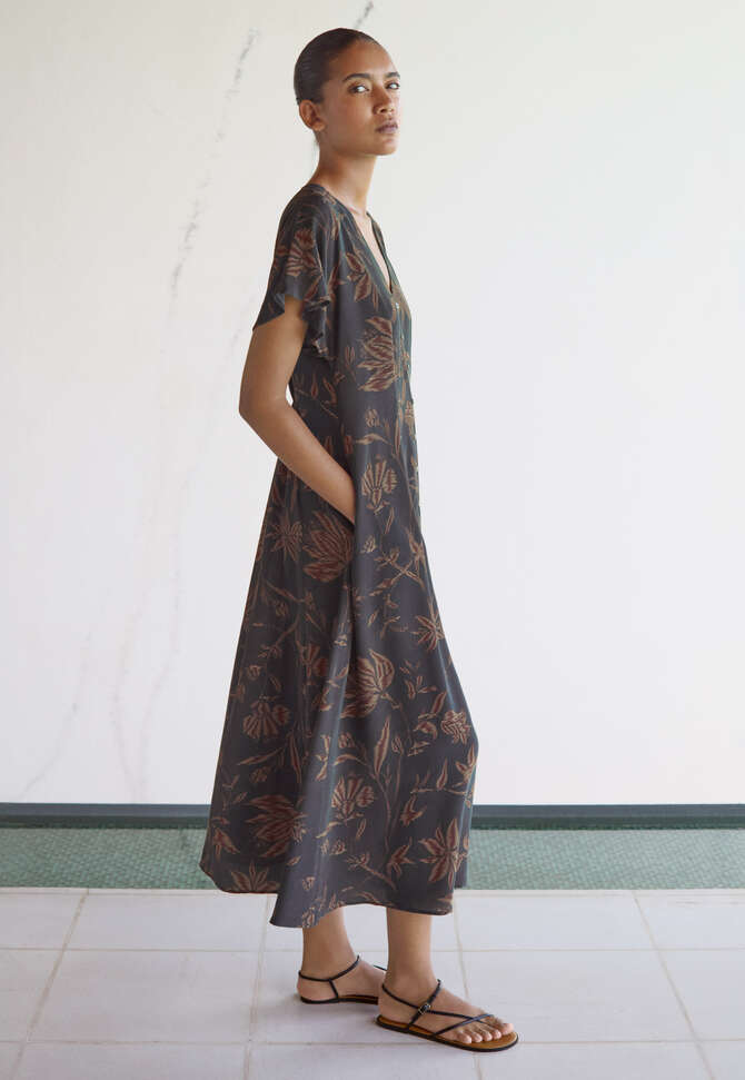 Printed v-neck dress, Slate rust, completeTheLook