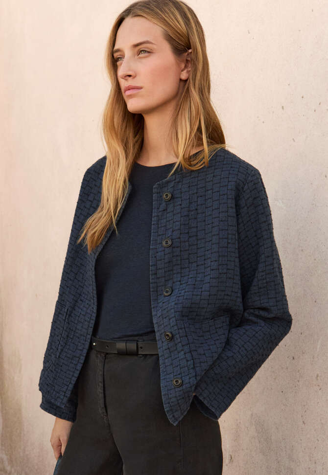 Checked boxy jacket, Blue black, completeTheLook