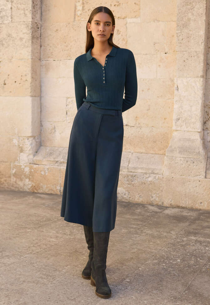 Ribbed polo sweater, Dark petrol, completeTheLook