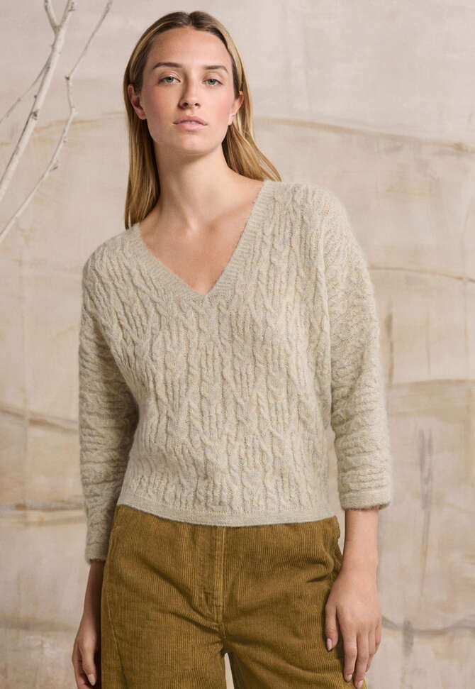 Stitch v-neck sweater, Natural stone, completeTheLook