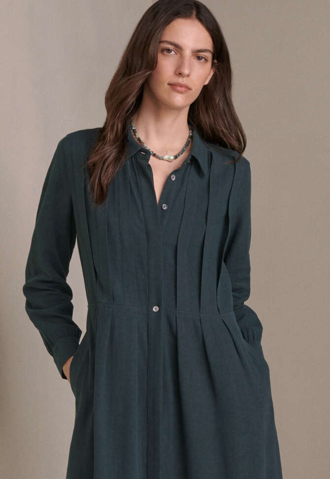 Tuck-detail dress, Black pine, completeTheLook