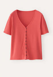 Button-through rib top, Bright coral, webstill