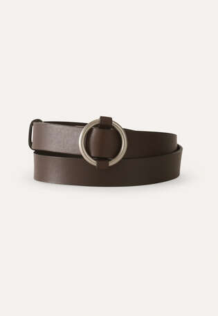 Round-buckle belt, Brown, webstill