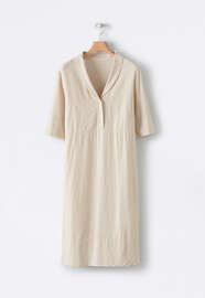 Shawl-collar viscose linen dress, Pale natural, webstill