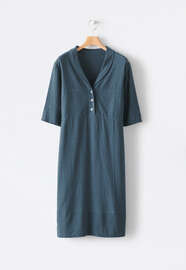 Shawl-collar viscose linen dress, Dark petrol, webstill