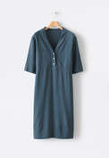 Shawl-collar viscose linen dress, Dark petrol, webstill