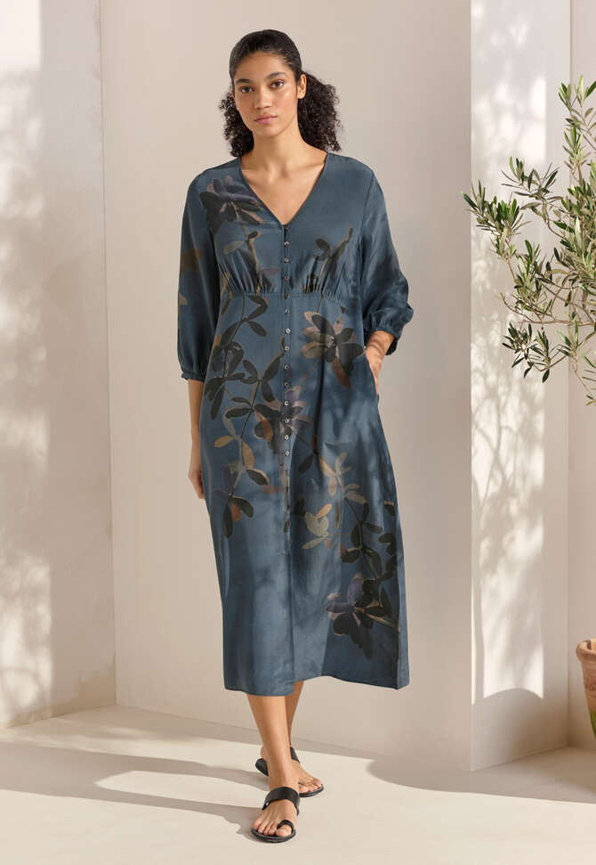 Printed button-through dress, Dark petrol, completeTheLook
