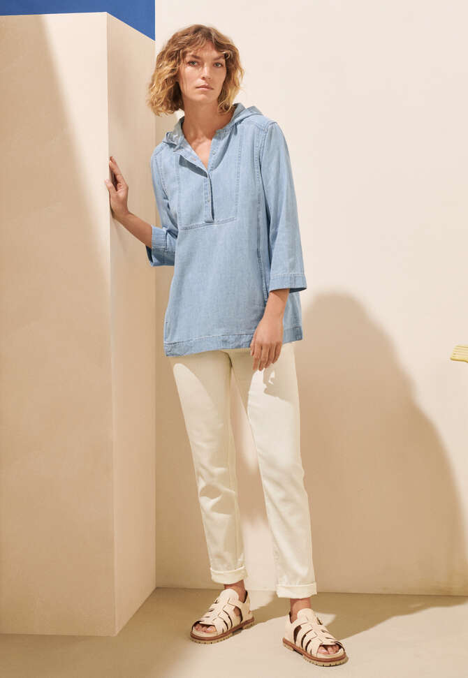 Indigo-dyed hooded top, Pale denim, completeTheLook