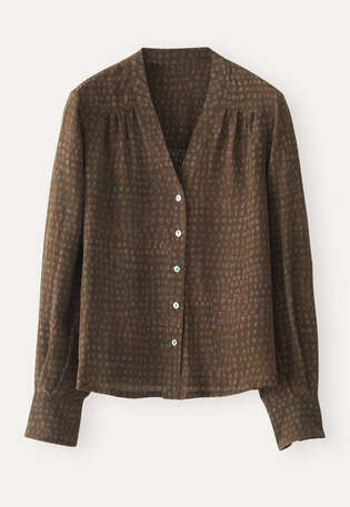 Printed v-neck blouse, Brown mauve, webstill
