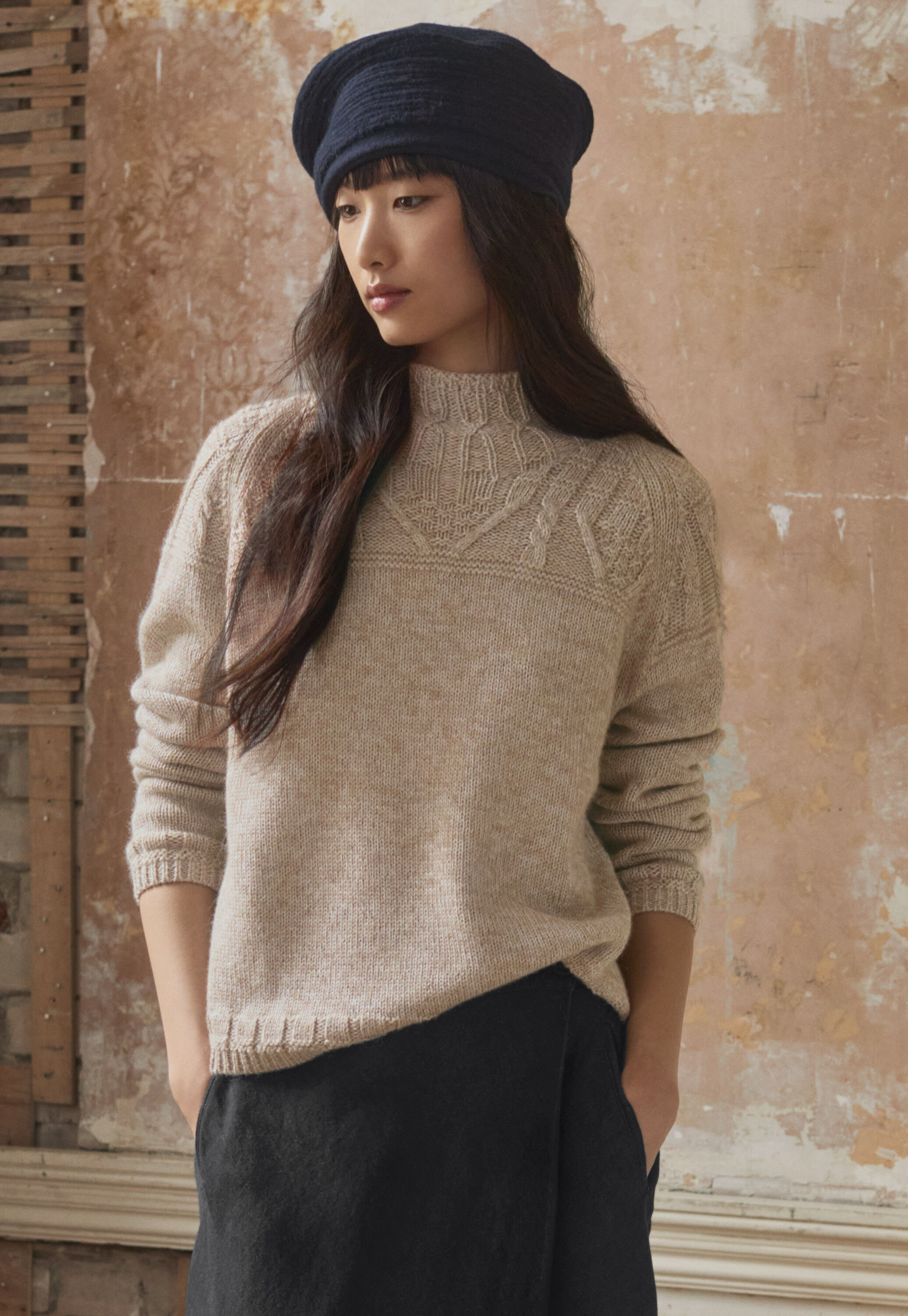 Cable-yoke sweater