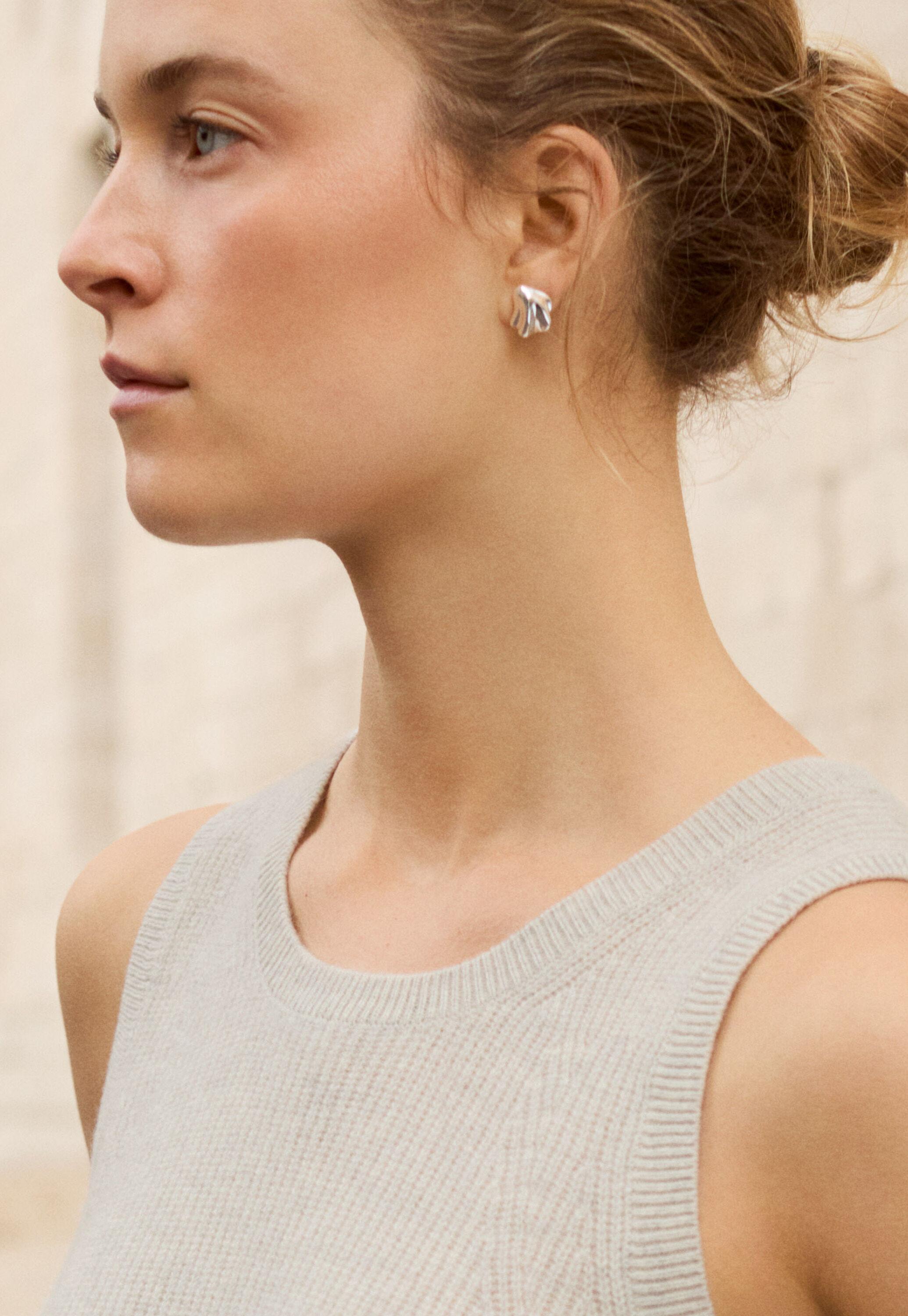 Stud earrings, Silver, large
