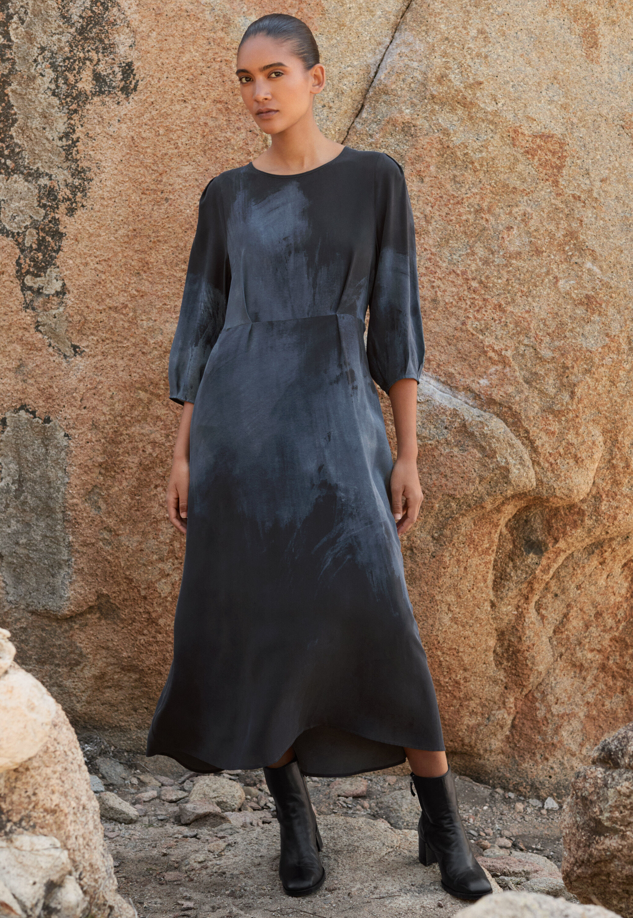Long printed dress, Midnight, large