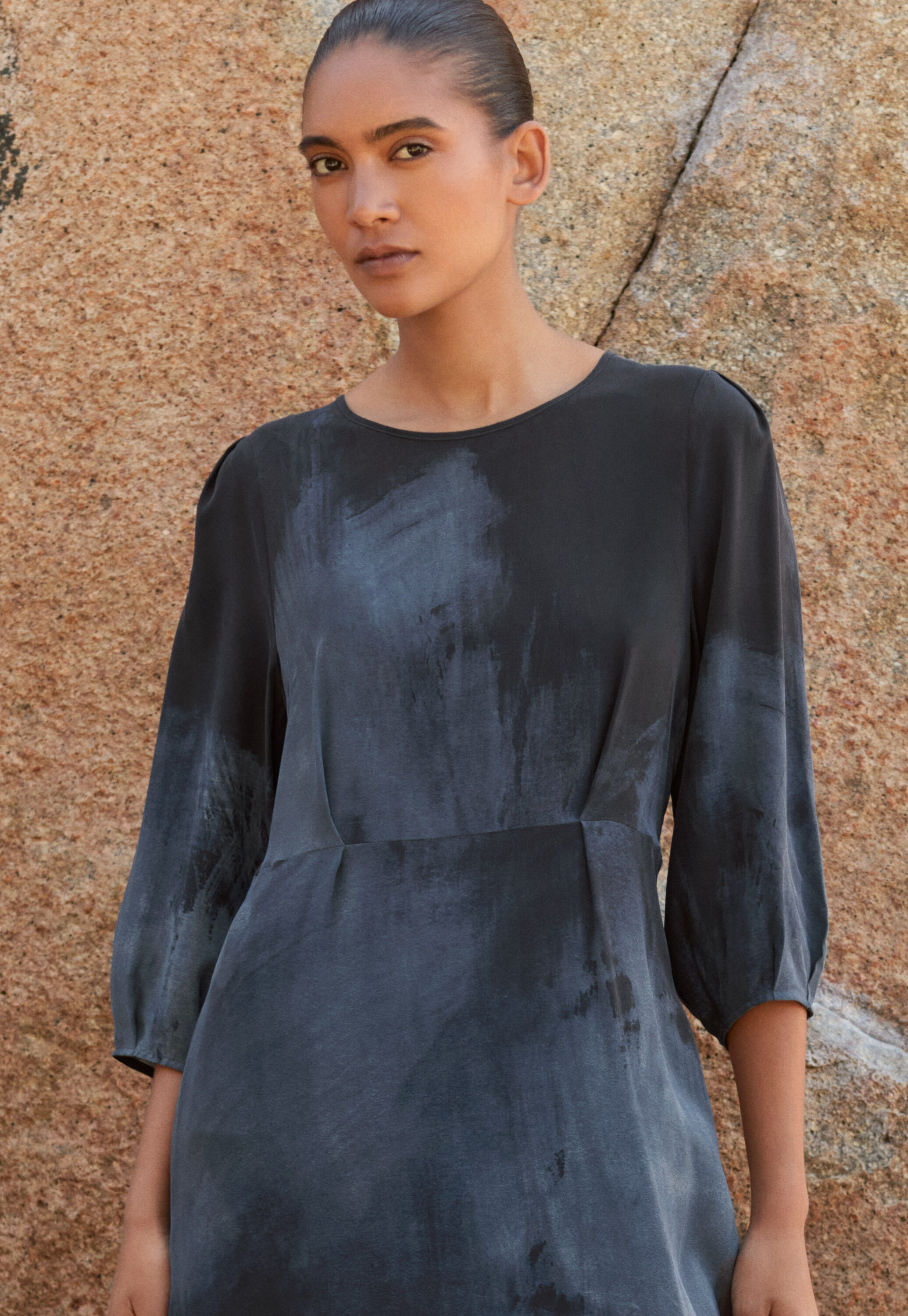Long printed dress, Midnight, large