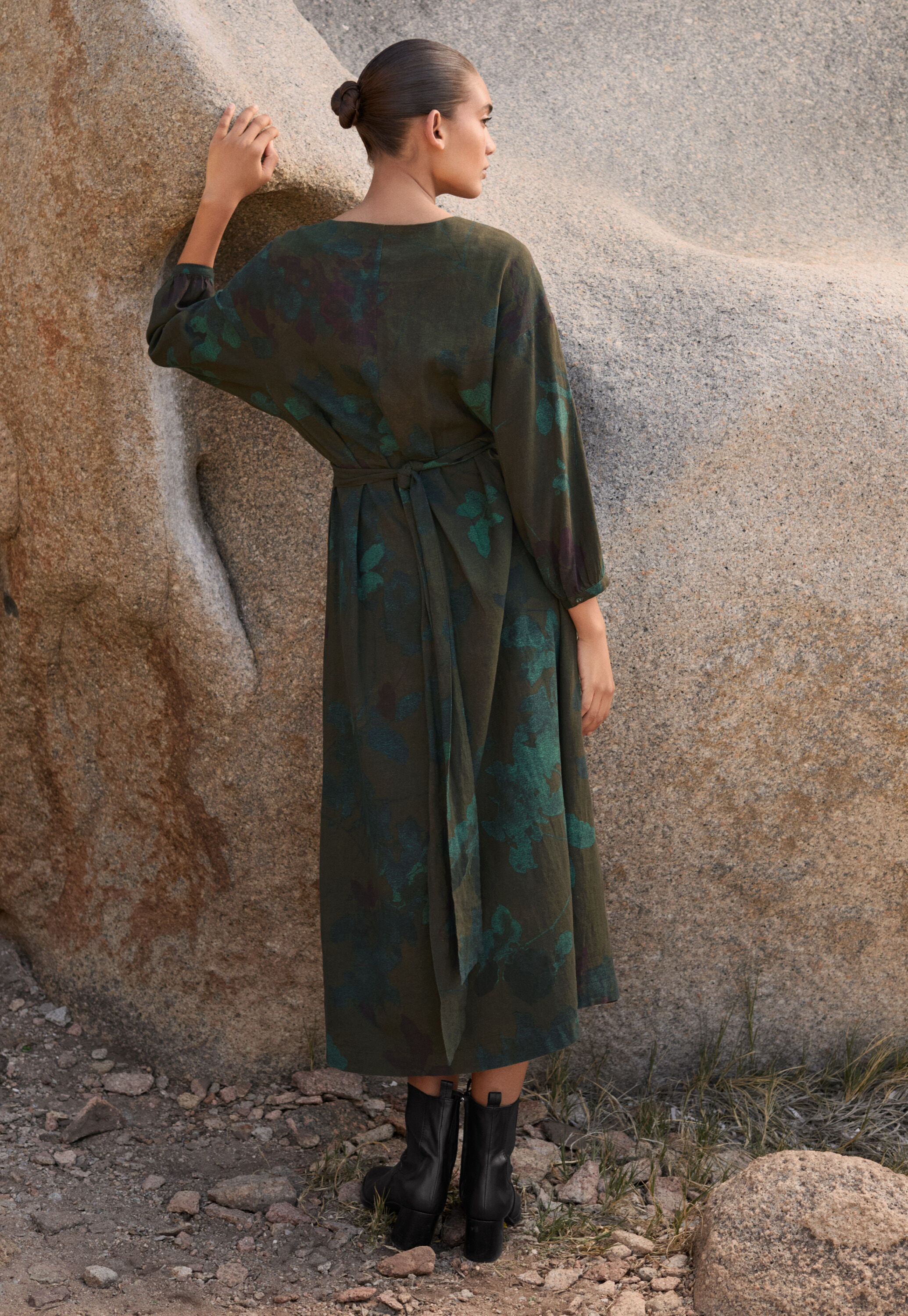 Long printed dress, Brown teal, large
