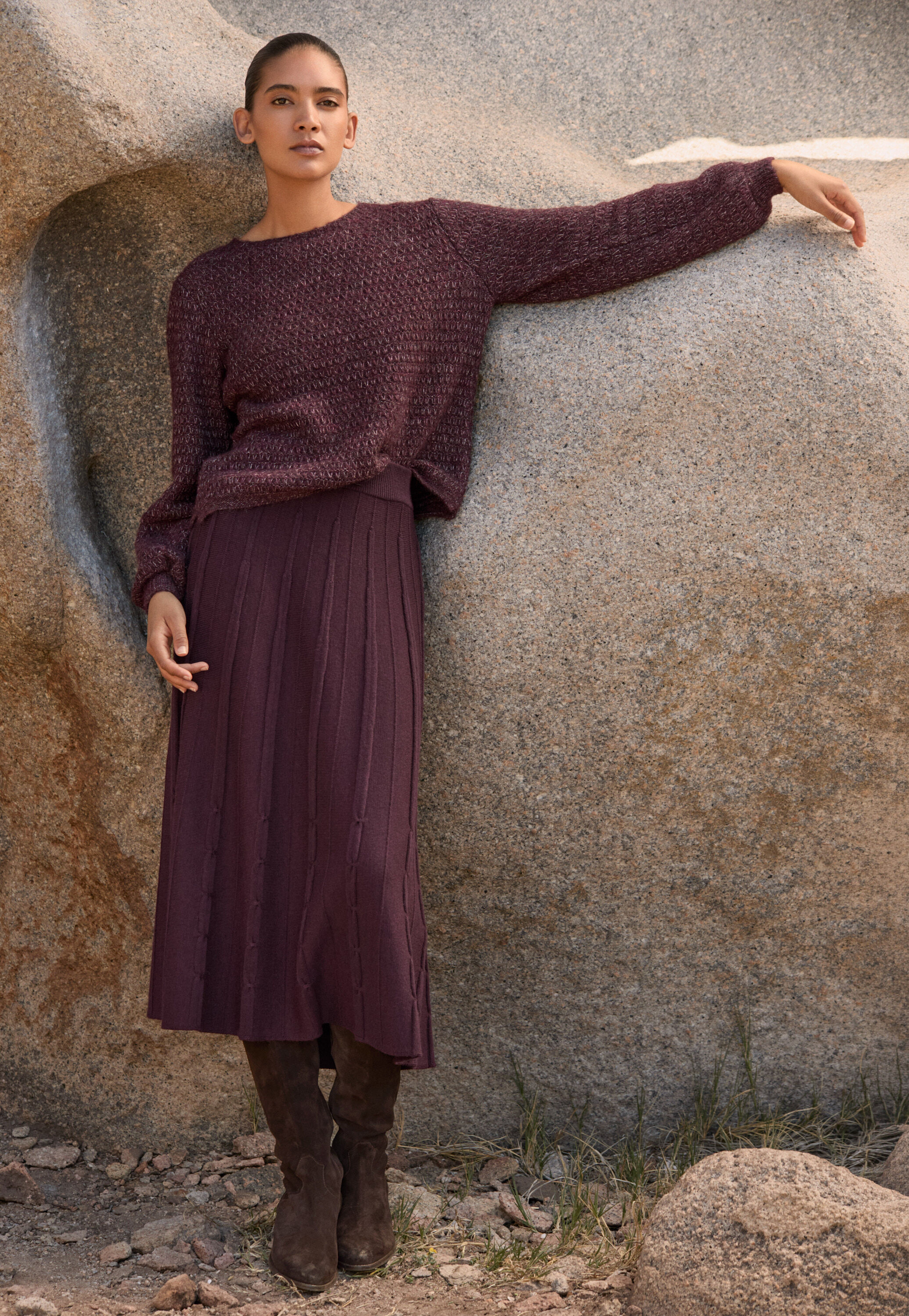 Tuck-stitch merino skirt