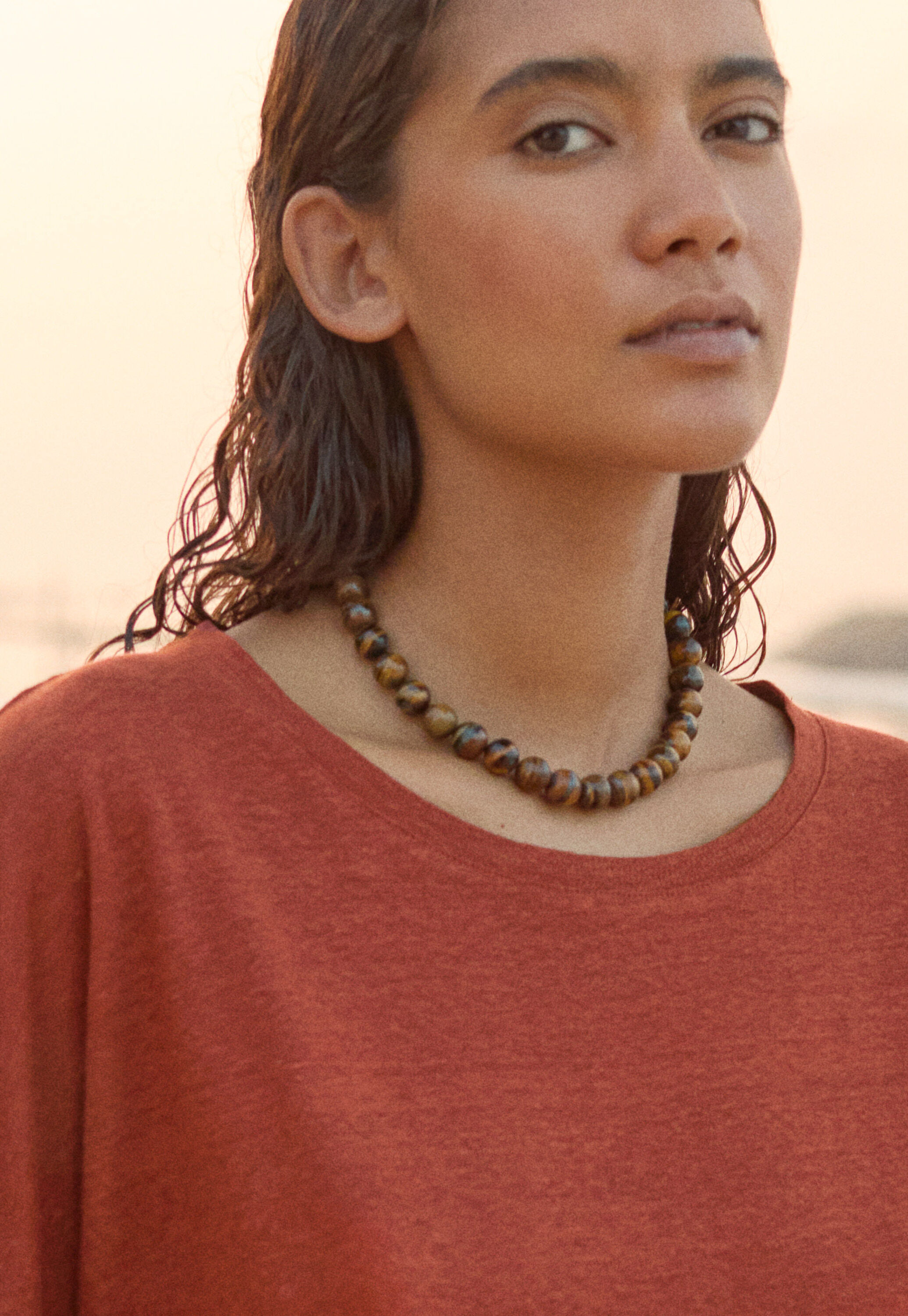Bead necklace, Gold, large