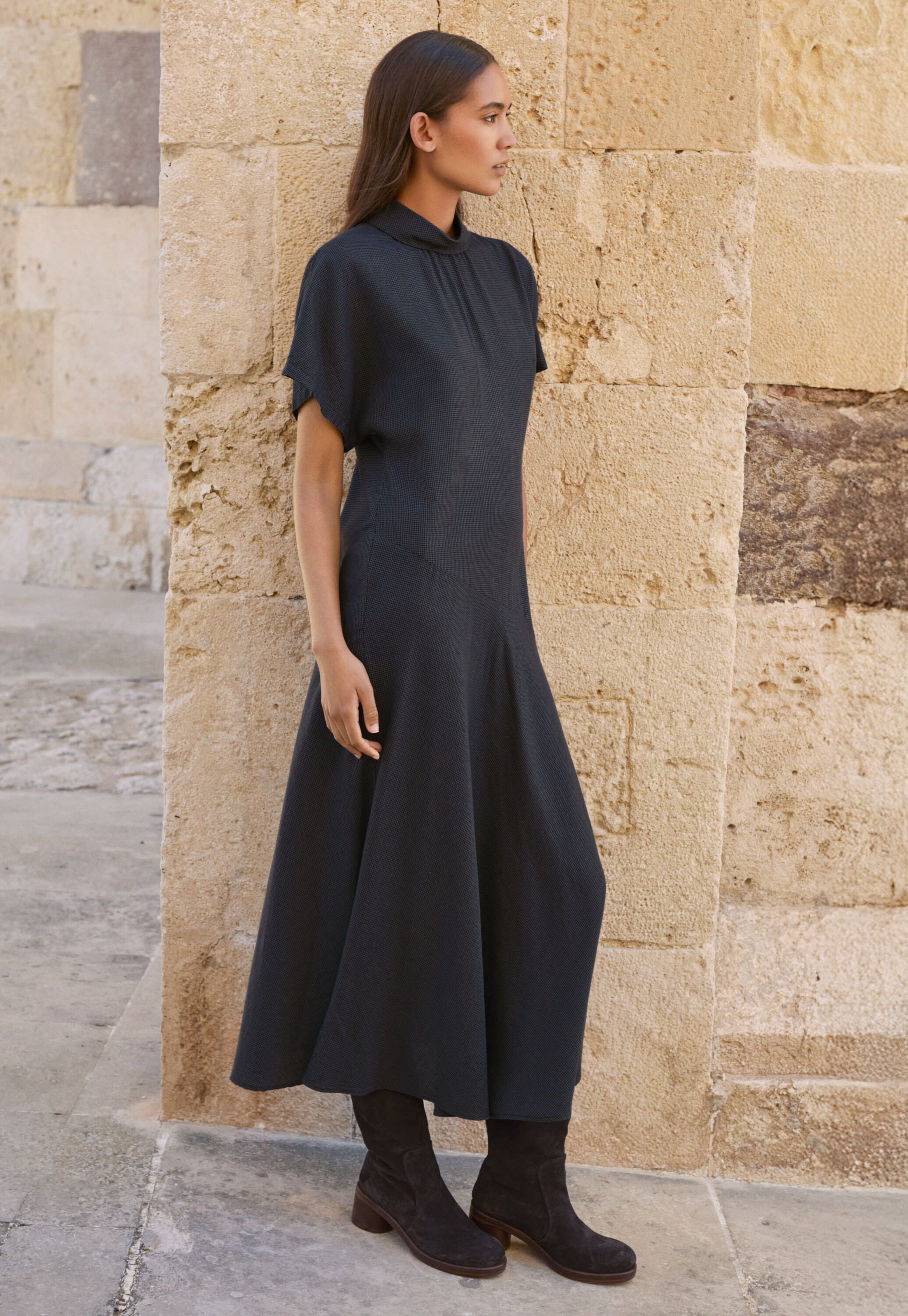 High neck dogtooth dress