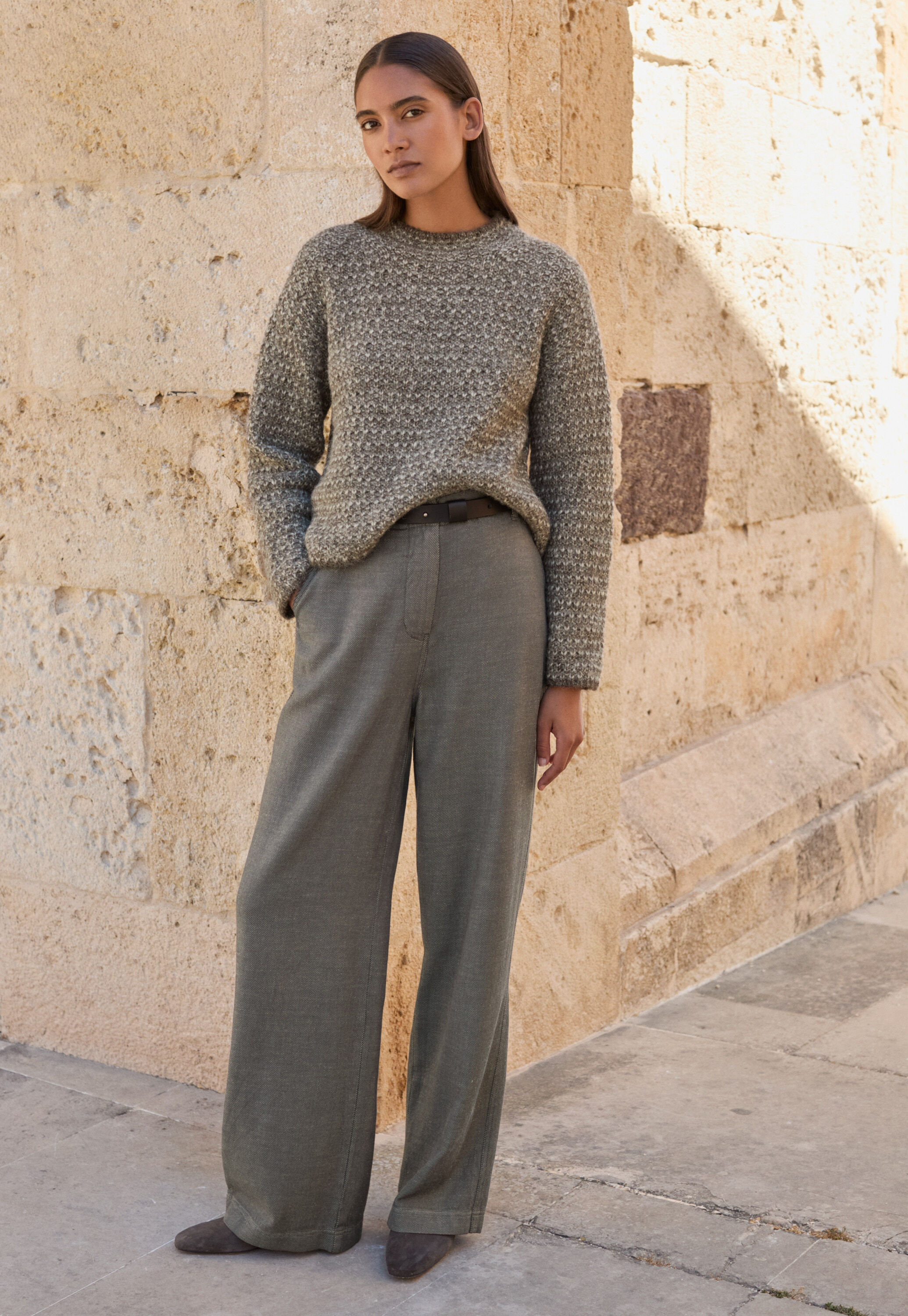 Stitch-detail sweater, Grey brown, large